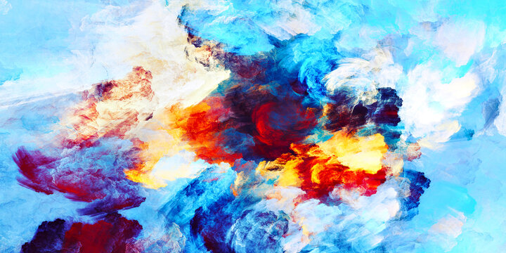 Abstract sky with bright clouds. Art paint. Artistic background. Colours painting pattern. Fractal artwork for creative graphic design