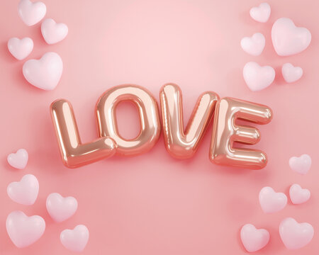 3d rendering. Letter L O V E pink heart  on pink color background. for valentine day design