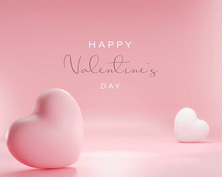 3d rendering. Pink and white heart balloon on pink color background. Design for valentine day design