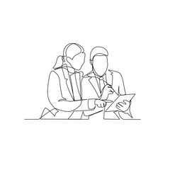 Office workers vector illustration drawn in line art style