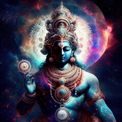 Hindu God vishnu in universe generative ai - obrazy, fototapety, plakaty