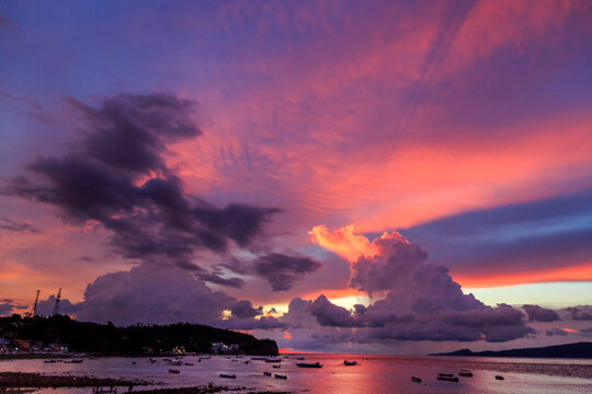 Coastal beach landscape at sunset, Batangas, Calabarzon, Philippines
