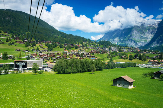 View from Eiger Express overhead cable car of Grindelwald, Switzerland