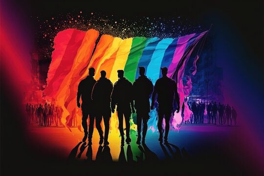 Silhouette of people parade. LGBT community - Generative AI