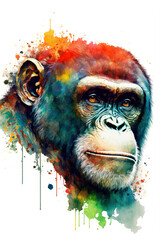 abstract watercolor image of a chimpanzee created with Generative AI technology