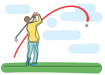single line drawing golf player colored colored - PNG image with transparent background