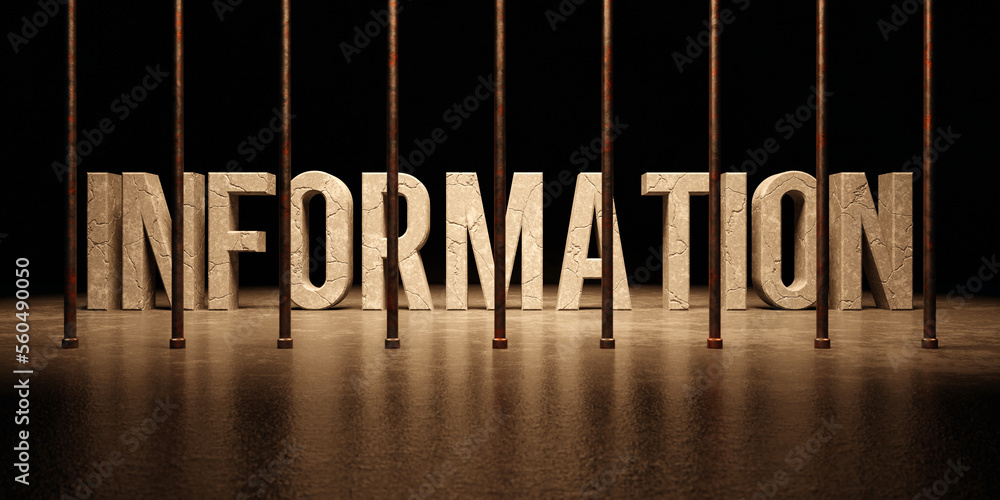 Poster information text word message from behind bars in prison 3d render, free speech concept web banner
