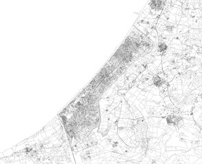 Satellite view of the Gaza Strip is a self-governing Palestinian territory on the eastern coast of the Mediterranean Sea. Map, streets of the area
 - obrazy, fototapety, plakaty