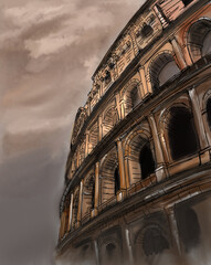 old stone colosseum city building drawing