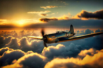 WWII plane in the sky - obrazy, fototapety, plakaty