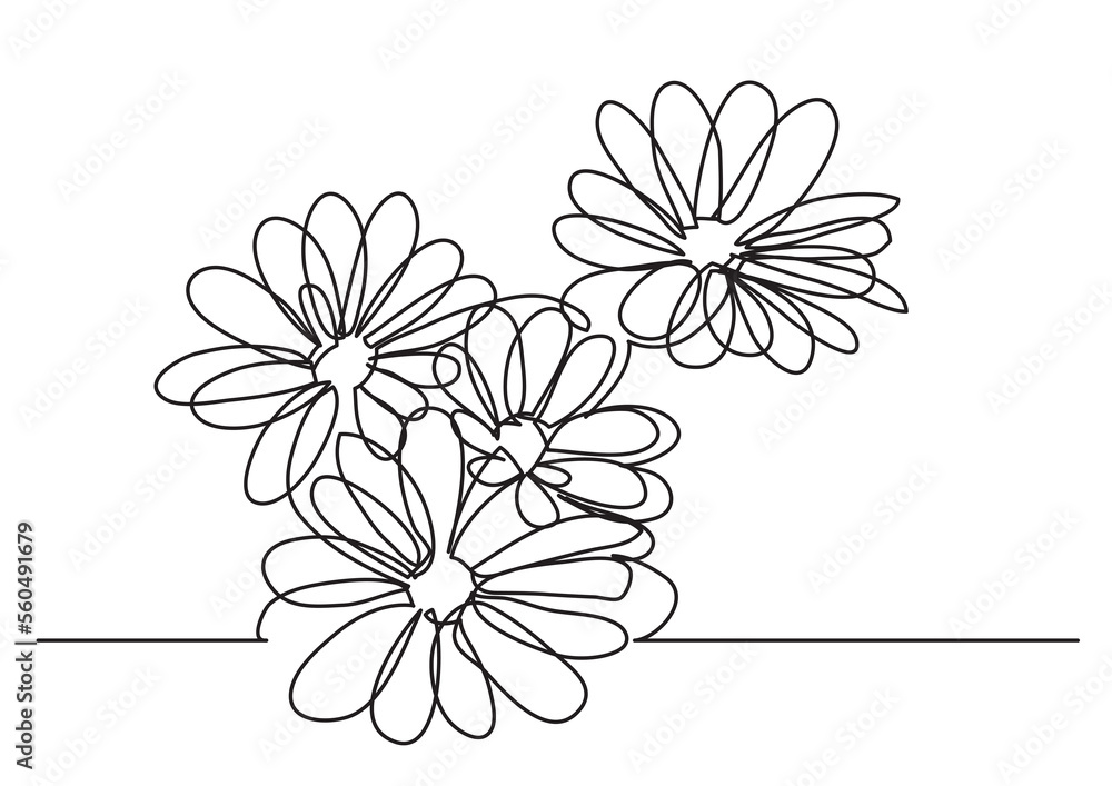 Poster continuous line drawing beautiful flowers - png image with transparent background
