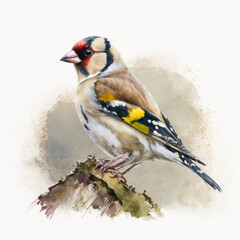 bela ilustração de pássaro europeu, pintassilgo, European goldfinch (Carduelis carduelis)