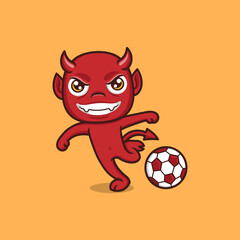 cute cartoon devil playing football