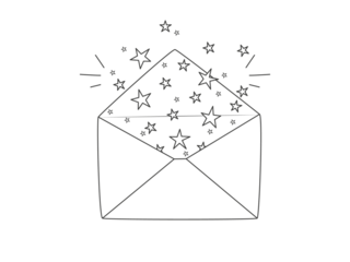 Mail envelope and stars. Magic mystical message. Illustration on transparent background