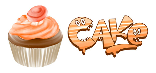 chocolate cupcake with cream with unique cake letters.