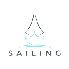 Simple sailboat sailing ship in Sea Ocean Wave, Simple sailboat vector logo design template