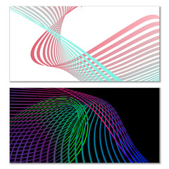 Wavy lines or ribbons. Multicolored striped gradient. Creative unusual background with abstract gradient wave lines for creating trendy banner, poster. Vector eps