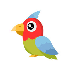Cute parrot character flat vector illustration. Cartoon character, cute parrot, flying animal. Adventure concept