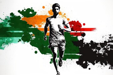 Man running in tricolor Indian flag stock illustration Sport, India, Marathon, Republic Day