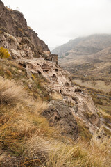 Close-up view of Vardzia caves. Vardzia is a cave monastery site in southern Georgia, excavated...