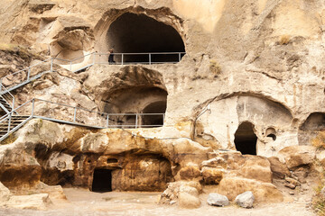 Close-up view of Vardzia caves. Vardzia is a cave monastery site in southern Georgia, excavated...