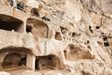 Close-up view of Vardzia caves. Vardzia is a cave monastery site in southern Georgia, excavated...