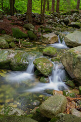 Naklejka na ściany i meble Mountain stream with stones with clear water