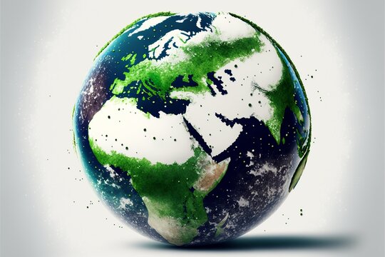 Earth globe, white background. Digital illustration AI