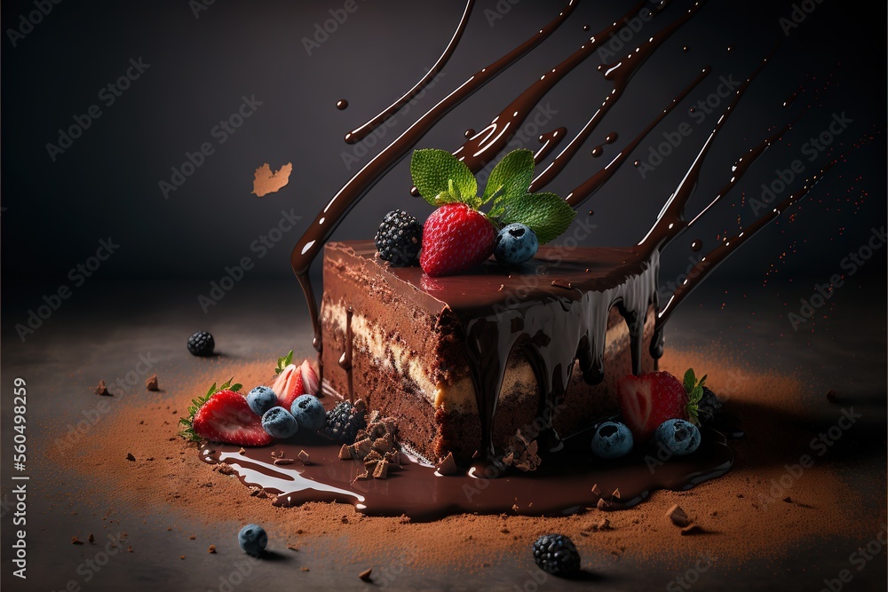 Aufkleber a chocolate cake with berries and chocolate drizzle on top of it and chocolate drizzle on the side o