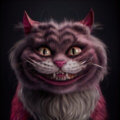 Mysterious smiling cheshire cat with green eyes. Sweet mystic cat. Generative AI Art. - obrazy, fototapety, plakaty