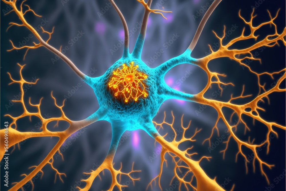 Poster a computer generated image of a neme with many branches and a ball of yellow light in the center of 