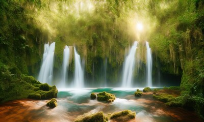 Fototapeta na wymiar A waterfall in the middle of a jungle. 