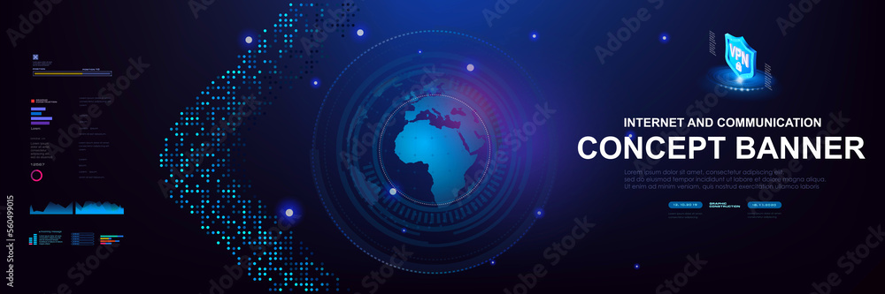 Poster internet of new generation. concept banner. globe with information exchange and internet connection.