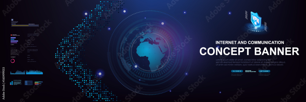 Poster internet of new generation. concept banner. globe with information exchange and internet connection.