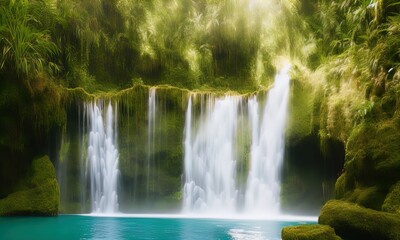 Naklejka premium A waterfall in the middle of a jungle. 