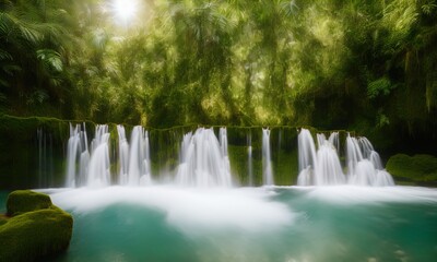 Obraz premium A waterfall in the middle of a jungle. 