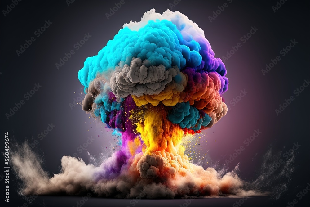 Poster a colorful cloud of smoke is floating in the air on a dark background with a black background and a 