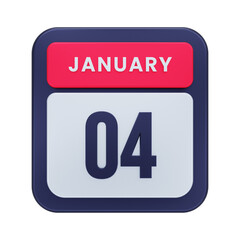 January Realistic Calendar Icon 3D Illustration Date January 04