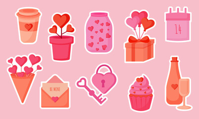 valentine's day stickers on pink background