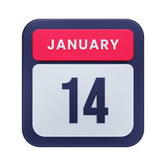 January Realistic Calendar Icon 3D Illustration Date January 14