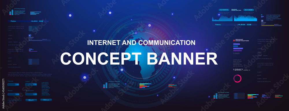 Poster internet concept banner. world internet technologies and communications. futuristic background with 
