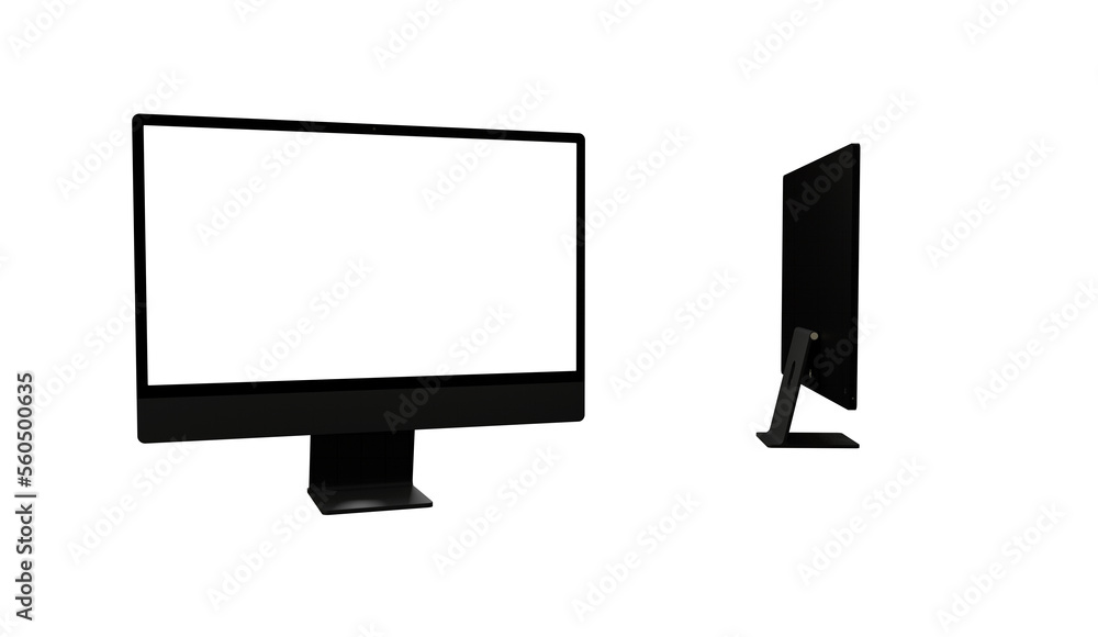 Aufkleber computer display with white blank screen. front view. isolated on white background. 3d illustration.