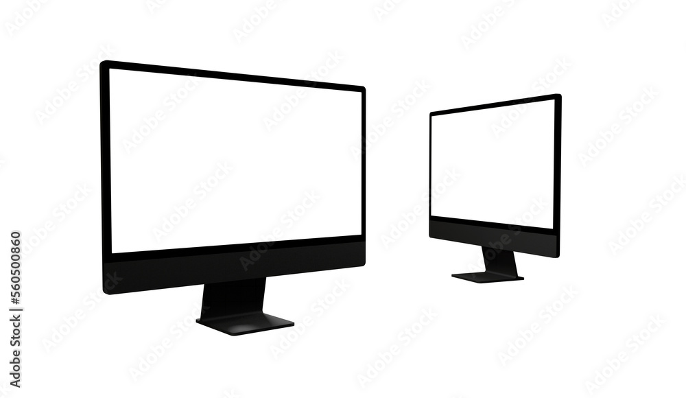 Poster realistic flat screen computer monitor 3de style mockup with blank screen isolated 3d - mockup