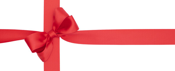 	
Nœud de ruban de satin pour paquet cadeau de couleur rouge, isolé sur un fond transparent.	