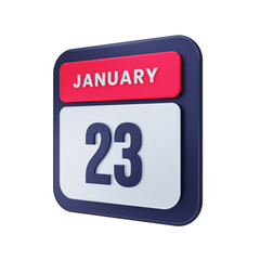 January Realistic Calendar Icon 3D Illustration Date January 23