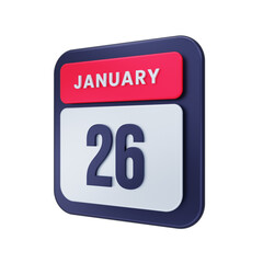 January Realistic Calendar Icon 3D Illustration Date January 26