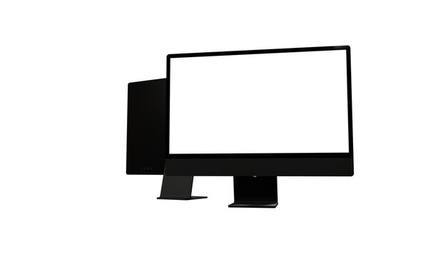 Computer display with white blank screen. Front view. Isolated on white background. 3D illustration. - mockup