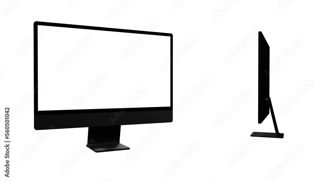 Poster computer monitor display with empty screen isolated on transparent background. - mockup