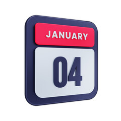January Realistic Calendar Icon 3D Illustration Date January 04