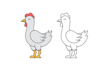 children's coloring illustration with chicken vector template